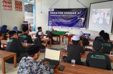 Suasana peluncuran secara daring Program AI Masuk Pesantren oleh Denny JA di Pondok Pesantren Al-Ittihad Cepu Blora, Minggu (20/10/2024).